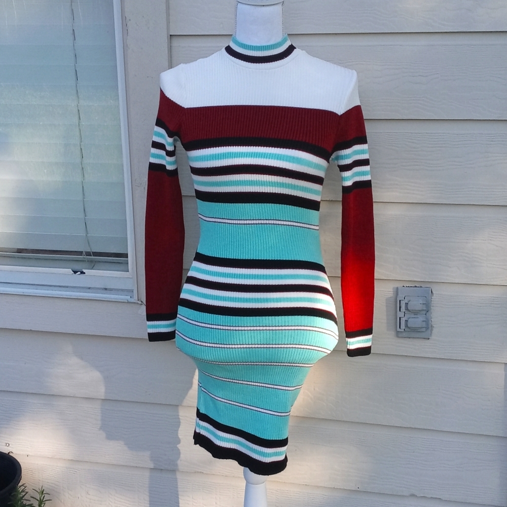 Sweater Dress Striped TURTLE NECK